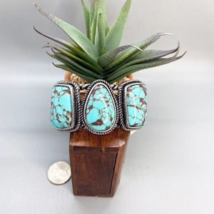 Chunky Faux Turquoise Silver Cuff Bracelet